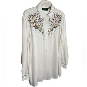 VTG ORVIS Women Large Blouse Long Sleeve Shirt Floral Embroidered Tunic Paire
